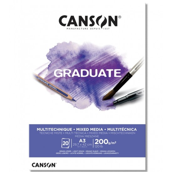 Canson Graduate Mixed Media White 200 GSM 20 SHEETS Canson Graduate Mixed Media White 200 GSM 20 SHEETS